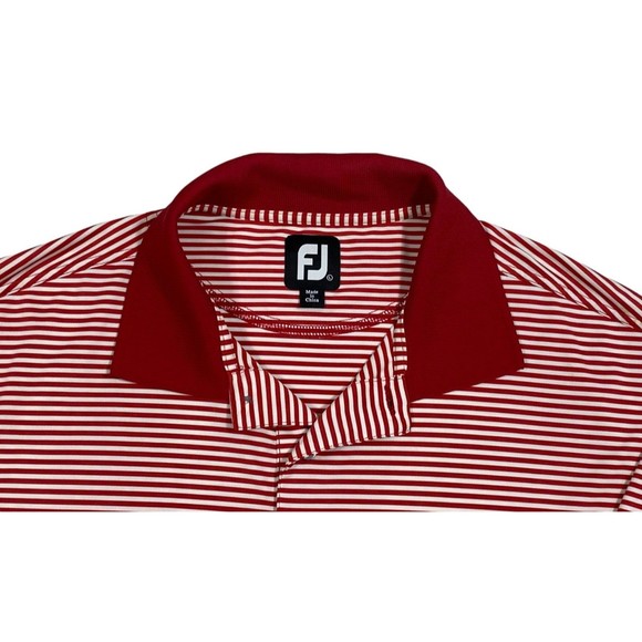 FJ FootJoy Men's Size L Red White Stripe Moisture Wicking Golf Polo Shirt - Picture 6 of 12